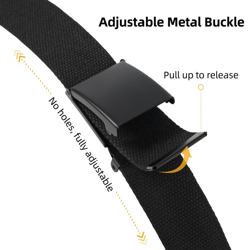 Mile High Life Cut To Fit Canvas Web Belt Size Up to 52" with Flip-Top Solid Black Military Buckle (3 Pack Black/Natural/Gray) - Image 3